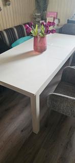 Witte uitschuifbare eettafel en salontafel, Ophalen, 50 tot 100 cm, Zo goed als nieuw, Vijf personen of meer