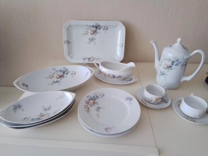 Antiek servies 1930 pastel gekleurde bloemen 13 stuks, Antiek en Kunst, Antiek | Servies compleet, Ophalen