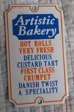 Vintage metalen emaille bordje Artistic Bakery, Verzamelen, Ophalen of Verzenden, Nieuw, Reclamebord