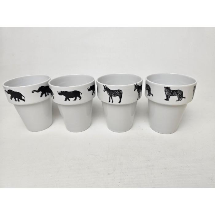 # 4 x R. Drescher Konitz Dekor Safari mokken. Mok. Beker, Huis en Inrichting, Keuken | Servies, Gebruikt, Kom(men), Wedgwood, Aardewerk