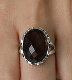 Schitterende zilveren ring met in facet geslepen rookkwarts, Bruin, Verzenden, 19 tot 20, Nieuw