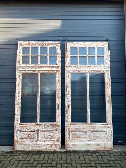 Grote vintage dubbele glasdeuren met schuifsysteem, Doe-het-zelf en Verbouw, Kozijnen en Schuifpuien, Ophalen of Verzenden