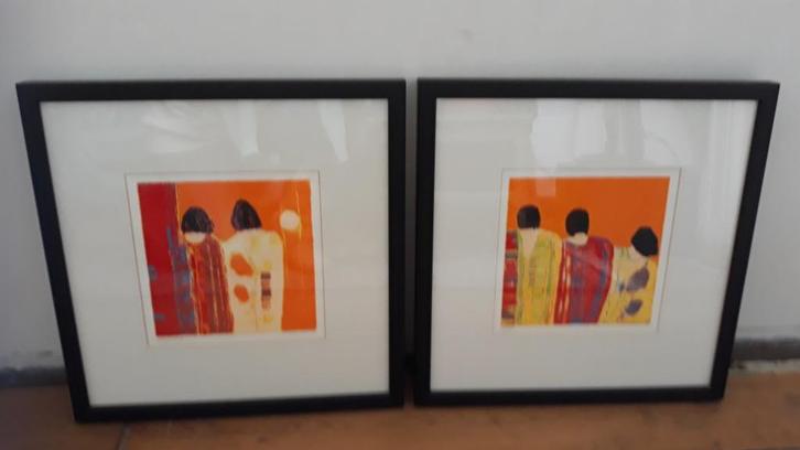 2 Felgekleurde Zeefdrukken van Marjolijn Van Ginkel, Antiek en Kunst, Kunst | Litho's en Zeefdrukken, Ophalen of Verzenden