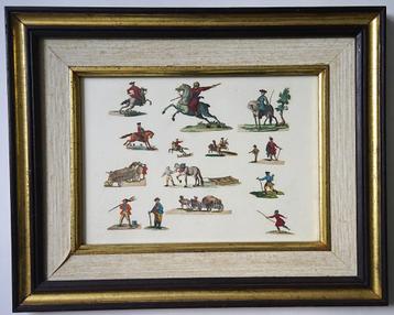 vintage antiek decoupage figuren in lijst goud paard hout beschikbaar voor biedingen