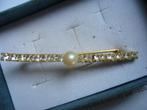 VINTAGE BROCHE MET PARELTJE EN STRASS, Sieraden, Tassen en Uiterlijk, Antieke sieraden, Verzenden, Overige materialen, Broche