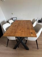 Houten eettafel met stalen poten, Huis en Inrichting, Tafels | Eettafels, Ophalen, Zo goed als nieuw