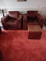 2 Fauteuil's leder. + poef. Bank + poef., Ophalen, Gebruikt, 75 tot 100 cm