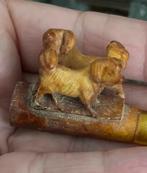 Antiek meerschuim pijpje met hondjes in foudraal, Ophalen of Verzenden