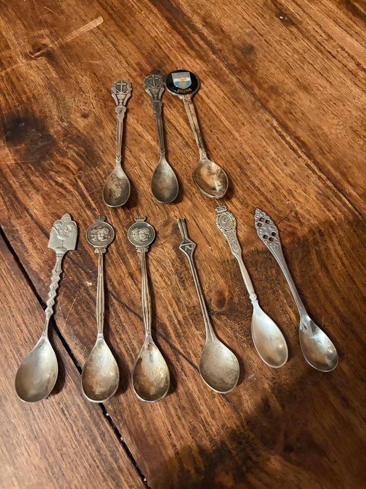 Verzameling van 9 vintage verzilverde theelepels, Antiek en Kunst, Antiek | Bestek, Ophalen of Verzenden