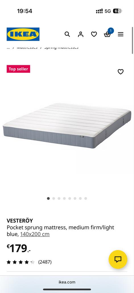 Ikea VESTERÖY Matras 140x200 - Zo goed als nieuw!, Tweepersoons, Zo goed als nieuw, Matras, 200 cm