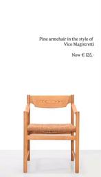 Vintage design Vico Magistretti Stijl Pine Armchair, Huis en Inrichting, Riet of Rotan, Gebruikt, Bruin, Ophalen of Verzenden