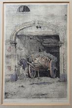 Charles Bakker 1876-1957. Ets. Boerenerf. Kar., Antiek en Kunst, Kunst | Etsen en Gravures, Ophalen of Verzenden