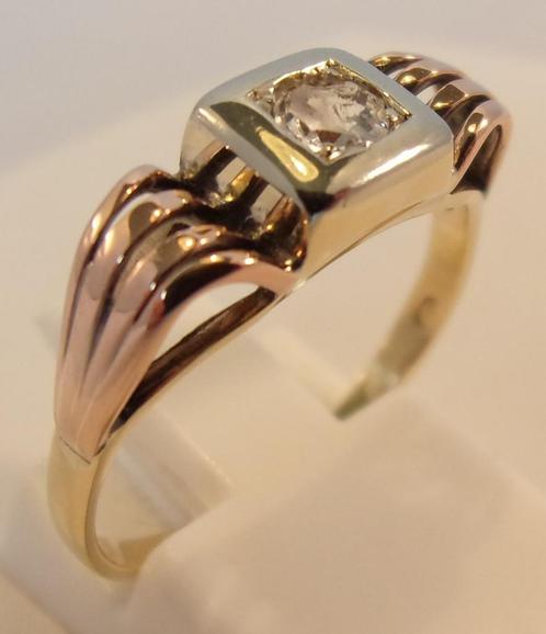 Antieke Art Deco ring met witte Topaas, 14 karaat goud, Sieraden, Tassen en Uiterlijk, Antieke sieraden, Ring, Goud, Met edelsteen
