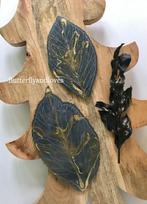 Luxe leaf blad onderzetter 2 stuks Goud zwart Epoxy Art, Nieuw, Ophalen of Verzenden