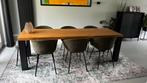Eiken tafel 250 x 80 cm plus 6 stoelen, Ophalen, Modern, industrieel, 200 cm of meer, 50 tot 100 cm