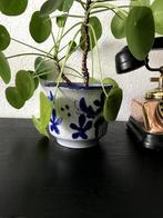 Vintage bloempot grijs met blauw, Gebruikt, Rond, Binnen, Ophalen of Verzenden