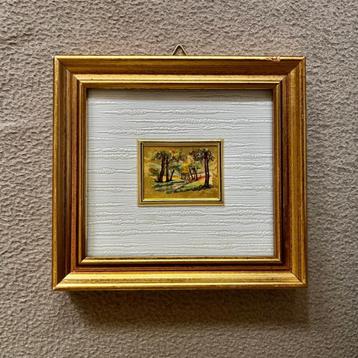 Miniatuur schilderijtje op goudfolie beschikbaar voor biedingen