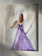 Aquarel Vrouw met Viool - Gesigneerd Kunstwerk 2023  Hennie, Ophalen of Verzenden