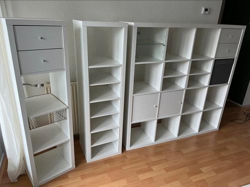 3x witte KALLAX, Huis en Inrichting, Kasten | Boekenkasten, Zo goed als nieuw, 100 tot 150 cm, 100 tot 150 cm, 25 tot 50 cm, Met lade(s)