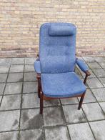 blauwe seniorenstoel verstelbaar, Huis en Inrichting, Fauteuils, Ophalen, Hout, Minder dan 50 cm, Gebruikt