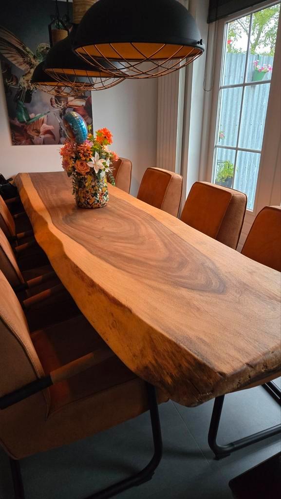 Gave grote Suar Boomstam tafel 310 cm 8/10 personen - Uniek, Huis en Inrichting, Tafels | Eettafels, Zo goed als nieuw, 50 tot 100 cm