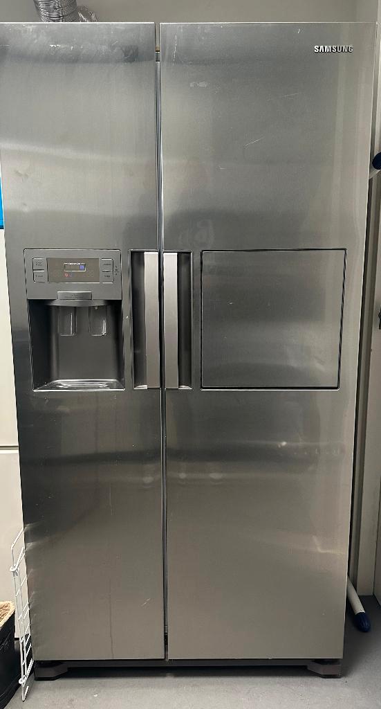 Dubbele rvs amerikaanse koel/vries combi Samsung ijsblokjes, Witgoed en Apparatuur, Koelkasten en IJskasten, Gebruikt, Met aparte vriezer