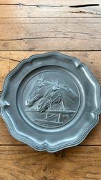 Tinnen bord met afbeelding van 2 paarden., Ophalen of Verzenden