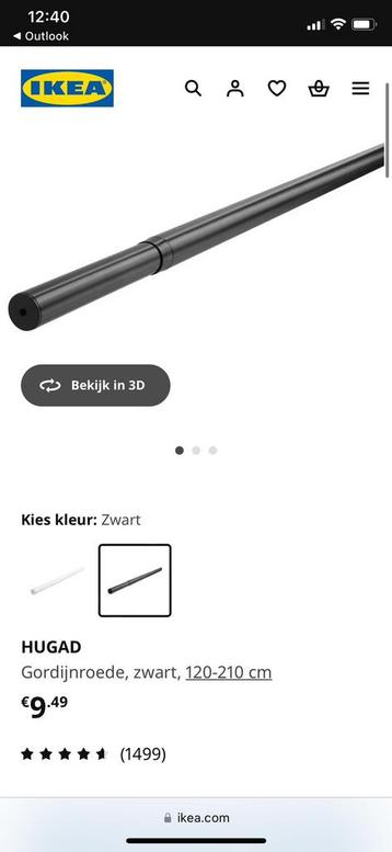 Ikea HUGAD Gordijnroede, zwart, 120-210 cm beschikbaar voor biedingen