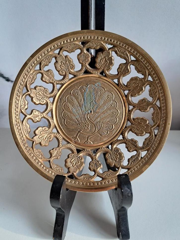 Vintage messing schaaltje met pauw, Antiek en Kunst, Curiosa en Brocante, Ophalen of Verzenden