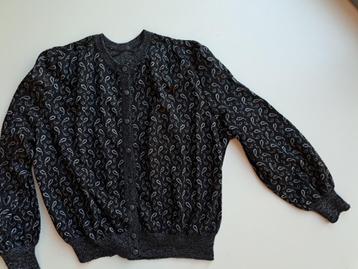 retro vintage vest, zwart met zilver print  36/38 beschikbaar voor biedingen