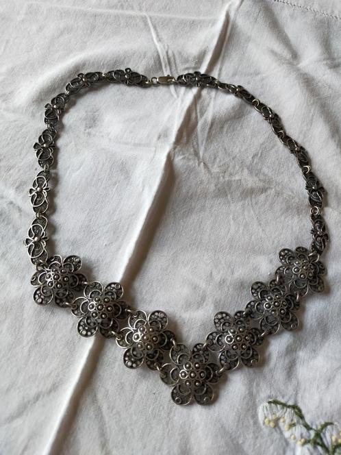 Zilveren filligrain ketting, gemerkt 925, 1e gehalte zilver., Antiek en Kunst, Antiek | Goud en Zilver, Zilver, Ophalen of Verzenden