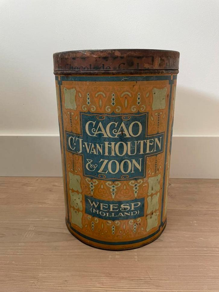 C.J. van Houten & Zoon | Cacao Weesp Holland blik vintage, Verzamelen, Blikken, Gebruikt, Overige, Overige merken, Ophalen of Verzenden