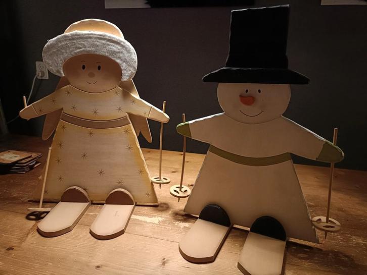 Houten Kerstfiguren: Sneeuwpop & Engel 45cm hoog, Antiek en Kunst, Antiek | Woonaccessoires, Ophalen of Verzenden