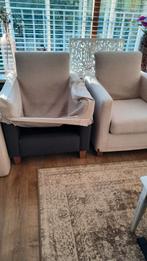 Set van twee  antraciete fauteuils  met zandkleurige hoes, Huis en Inrichting, Fauteuils, Ophalen, Gebruikt