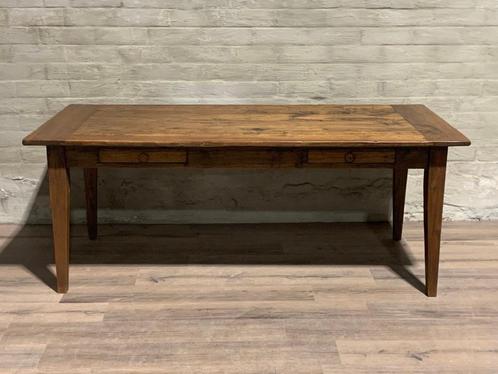 Authentieke boerentafel - 199 x 90 cm + 77 cm hoog / 2 lades, Huis en Inrichting, Tafels | Eettafels, Gebruikt, 50 tot 100 cm