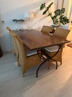 Eethoek met 4 rieten stoelen, Huis en Inrichting, Tafels | Eettafels, Ophalen, Zo goed als nieuw, Rechthoekig, 50 tot 100 cm