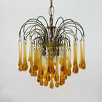 Murano Kroonluchter Amber/Goud Venini Stijl, Huis en Inrichting, Lampen | Kroonluchters, Gebruikt, Ophalen of Verzenden, Glas