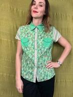 Vintage blouse, groen - bloemetjes - strepen mouw - 90's, Maat 38/40 (M), Ophalen of Verzenden, Vintage, Gedragen