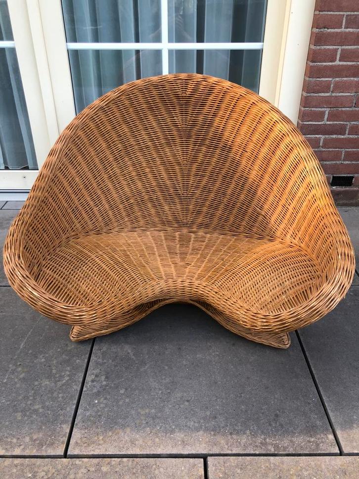 Riet lotus yoga meditatie fauteuil (jaren 70), Huis en Inrichting, Stoelen, Zo goed als nieuw, Eén, Riet of Rotan, Bruin, Ophalen