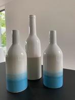 Set van drie decoratieve flessen, blauw en grijs, Aardewerk of Porselein, Zo goed als nieuw, Minder dan 50 cm, Verzenden