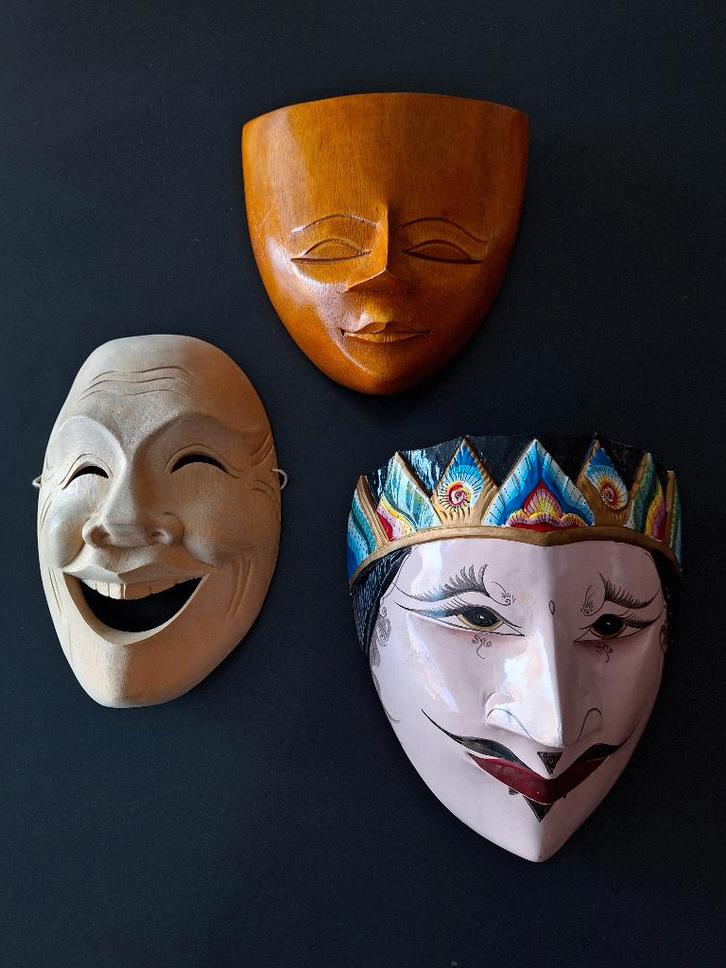 div. vintage paar houten maskers Indonesië Java Bali Afrika, Antiek en Kunst, Kunst | Niet-Westerse kunst, Ophalen of Verzenden