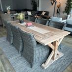 Wicker tuinset – 6 stoelen + teakhouten tafel – 240x100 cm