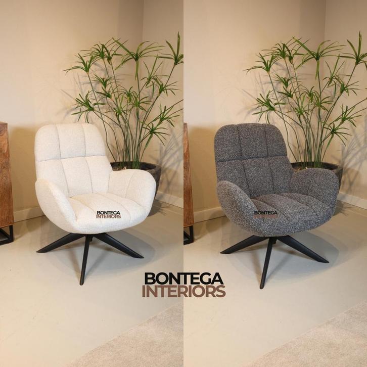 Luxe Bouclé draaifauteuil | Wit & Grijs, Huis en Inrichting, Fauteuils, Nieuw, Stof, 50 tot 75 cm, Minder dan 75 cm, Ophalen of Verzenden