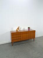 Teak fineer dressoir barkast met lades en klepdeuren, Gebruikt, 100 tot 150 cm, Ophalen of Verzenden, 25 tot 50 cm