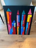 Leuk kleurrijk schilderij geschilderd op doek, Antiek en Kunst, Kunst | Schilderijen | Abstract, Ophalen of Verzenden