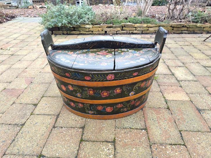 Hindelooper Waskuip/Tobbe - Decoratie/Opbergbak, Antiek en Kunst, Antiek | Overige Antiek, Ophalen