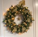 Prachtige grote gouden kerstkrans met verlichting 60 cm, Ophalen of Verzenden, Nieuw