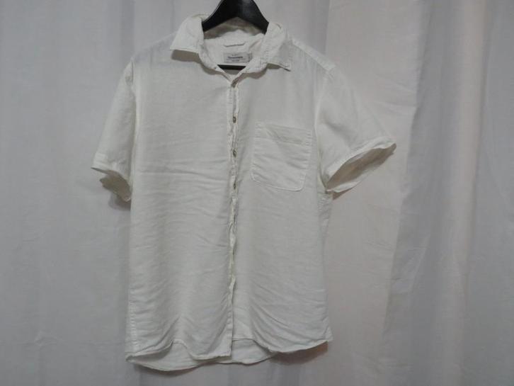 room wit overhemd linnen mix korte mouw mt L Dressmann, Kleding | Heren, Overhemden, Gedragen, Halswijdte 41/42 (L), Beige, Ophalen of Verzenden