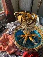 Luxe Kristallen Kroonluchter Messing - 6 Lampen, Ophalen of Verzenden, Gebruikt, Metaal