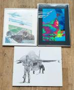 3 Zeefdruk/Tekening Vliegtuigen F16 en Spirit of progress  , Ophalen